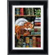 Kreuzstichbild - Katze im Bücherregal