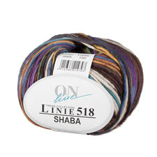 5 Lila/Ocker/Grün/Türkis/Blau/Braun/Creme Linie 518 Shaba von ONline, mehrfarbiges Garn mit Blau, Braun und Creme.