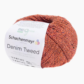 Schachenmayr Denim Tweed in papaya, Wollknäuel mit Label.