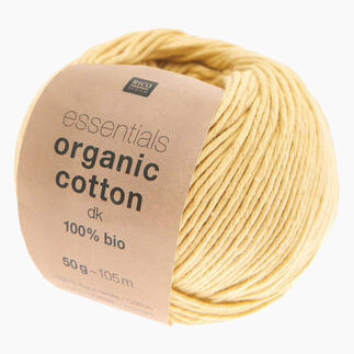 Essentials Organic Cotton dk von Rico Design, gelbes Garn in einem Knäuel.