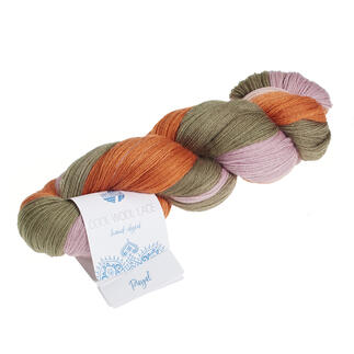 Ein Knäuel Cool Wool Lace Hand-Dyed in Payal-Farben.