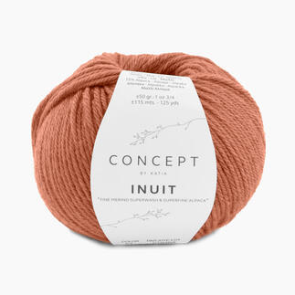 Katia Inuit in Koralle, Garnknäuel mit Etikett.