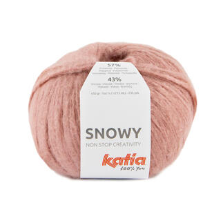 Rosa Wolle 'Snowy' von Katia in einer runden Form.