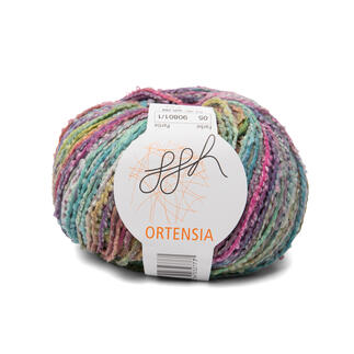 Garn 'Ortensia' von ggh in bunten Pastelltönen, in einem Wollknäuel.