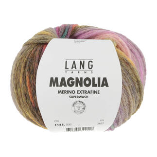 Magnolia Wolle von LANG Yarns in verschiedenen Farben mit Etikett.
