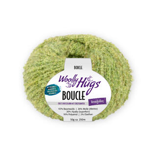 Woolly Hugs Boucle Garn in grünem Mix, 50g, 250m.