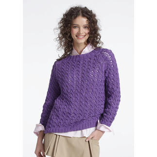 Pullover aus Bandana-Mini in lila mit offenen Strickmuster