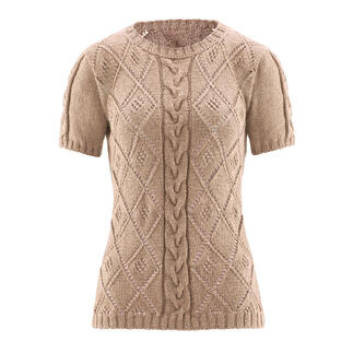 Beige Pullover mit Kurzarm und Struktur, aus Seidana von Junghans-Wolle.