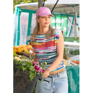 Damen-Häkelshirt bunt mit Blumen, Frische und Freude aus Estate von Gründlund.