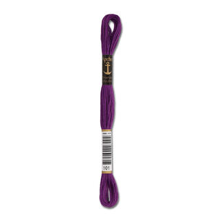 Anchor-Sticktwist in Lila/Blau, Farb-Nr. 101, 8-fädig auf einer Karte.