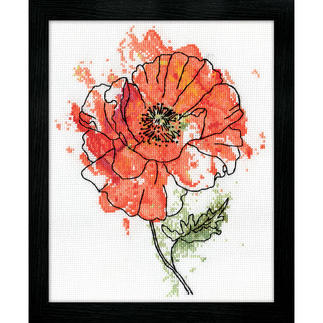 Kreuzstichbild - Peach Floral/Mohnblume 
