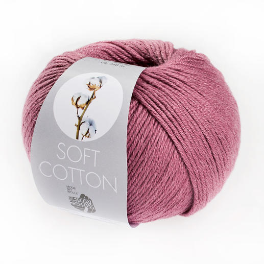 Soft Cotton von Lana Grossa in Erikarot, in einem runden Knäuel.