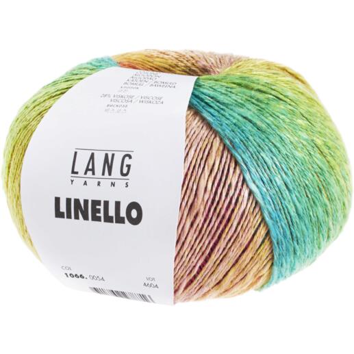 Linello von LANG Yarns, in bunten Farben, auf weißem Hintergrund.