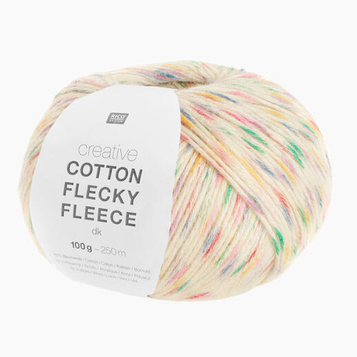 Regenbogenfarbene Wolle Creative Cotton Flecky Fleece dk von Rico Design, 100g.