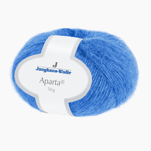 Wolle Aparta in Blau, 50 g mit Etikett.