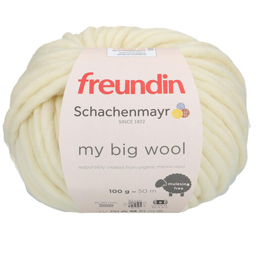Weißes my big wool Garn von freundin x Schachenmayr, aus nachhaltiger Merinowolle.