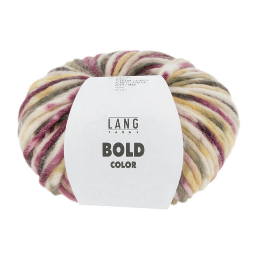 Garn 'Bold Color' von LANG Yarns in Beeren- und Oliventönen.