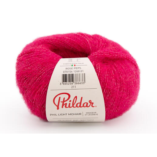 Helle rosa Wollauflage von Phildar für Strickprojekte.