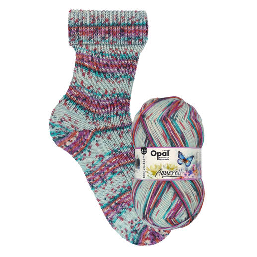 Socken mit Aquarell 4-fach von Opal in Blau- und Rosatönen