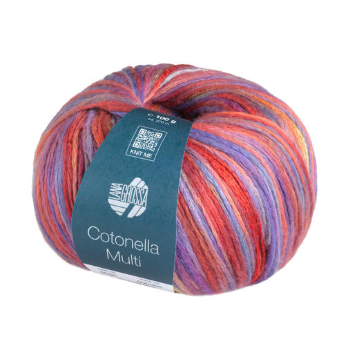 Cotonella Multi von Lana Grossa in bunten Farben, runder Wollknäuel.