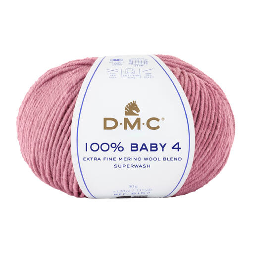 DMC 100% Baby 4 Garn in dunkelpink, ideal für warme Strickprojekte.