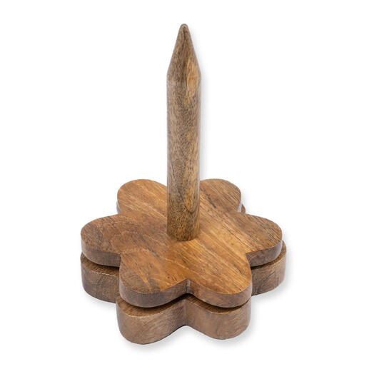 ProLana Mango Wollabwickler in Blumenform aus Holz.