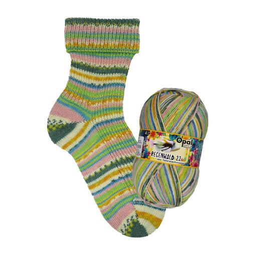 Bunte Socke in Pastellfarben mit passender Wolle.