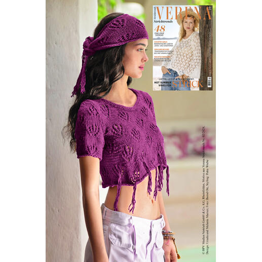 Lila Top mit Stirnband aus Bandana, Modell von Junghans-Wolle.