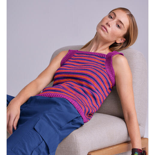 Gestreiftes Top in Pink und Lila, Modell aus Cotone-Emozione von Junghans-Wolle.
