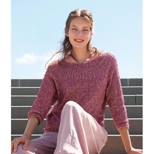 Damen-Pullover in Rot, lässig und freundlich, Top-Down aus Puro Cotone von Katia.