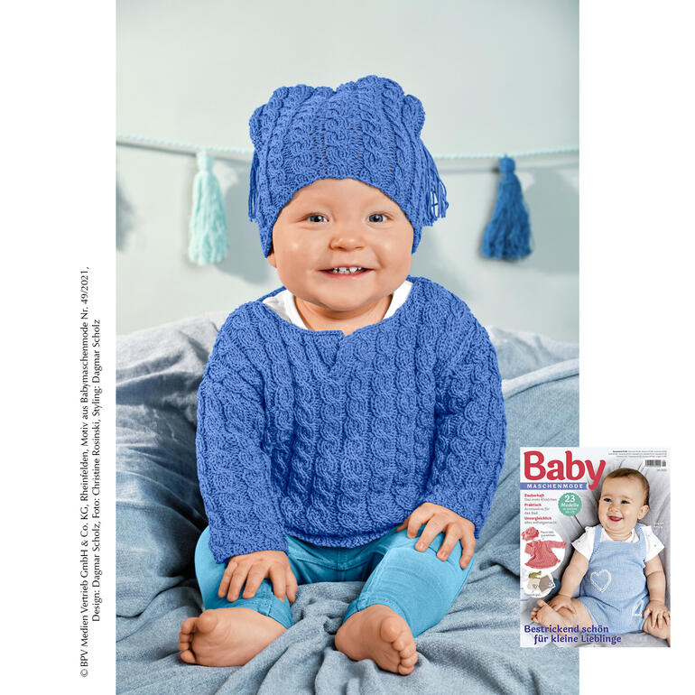 Anleitung 069/3, Baby-Pulli mit Mütze aus Cottonprima von Junghans-Wolle 