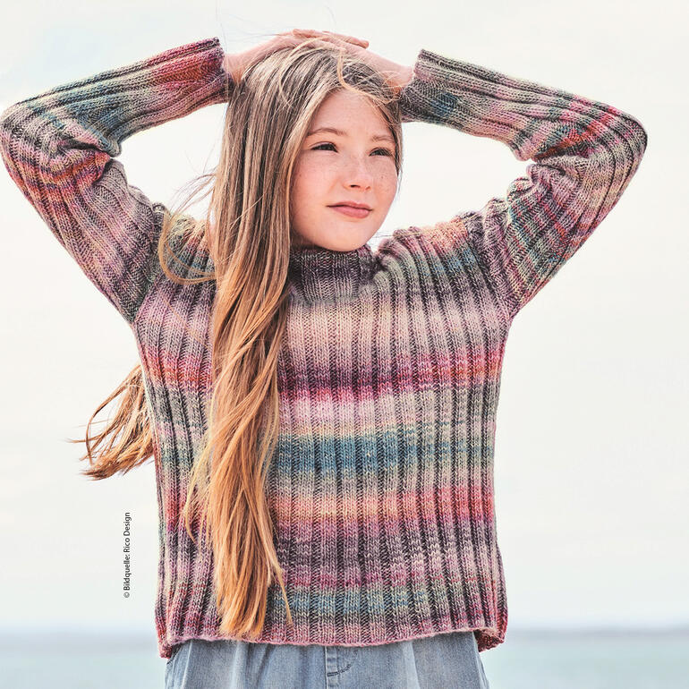 Anleitung 447/4, Kinderpullover aus Creative Melange aran Wonderball von Rico Design 