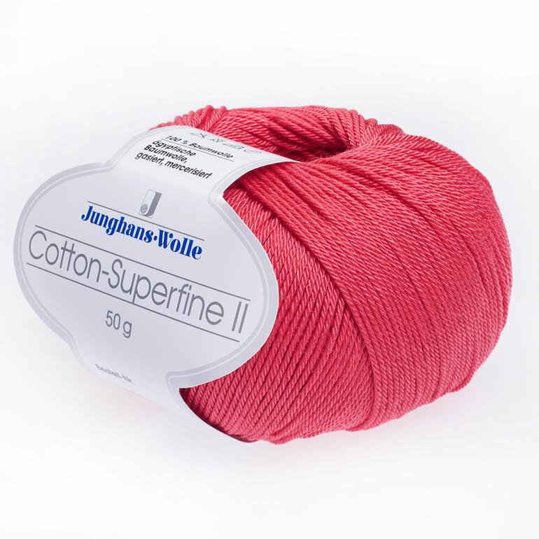 Cotton-Superfine II von Junghans-Wolle in korallenfarbener Farbe, 50 g Wollknäuel.
