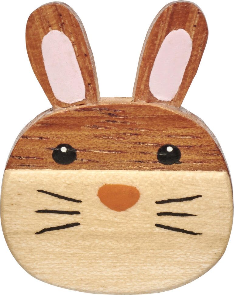 Jim Knopf Hasenkopf aus Holz mit Ohren.