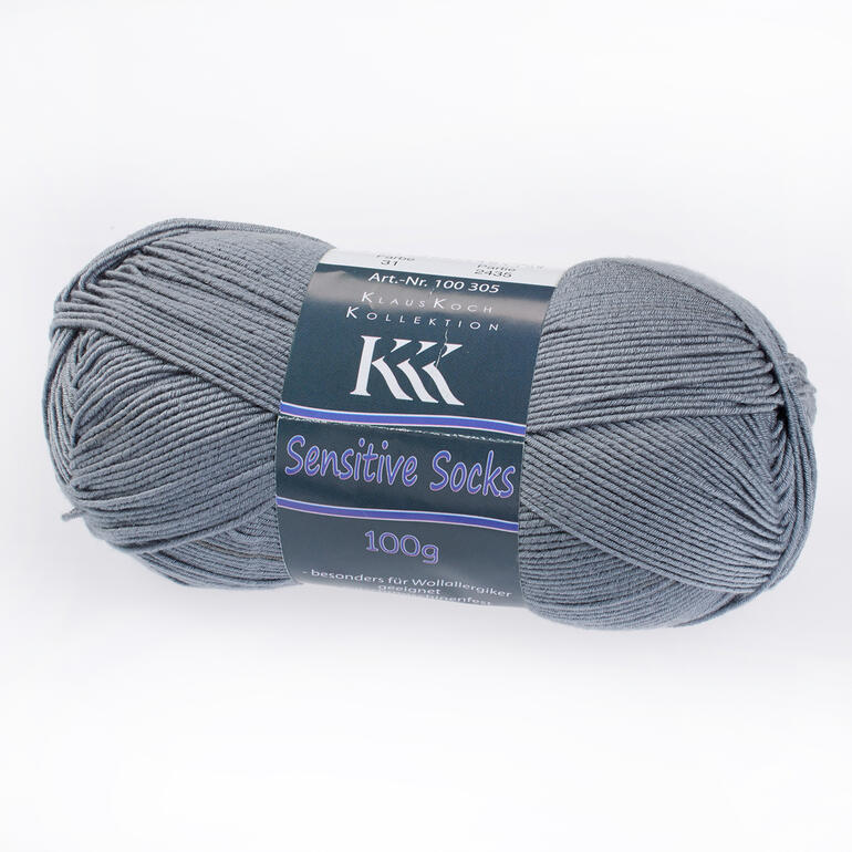 Sockenwolle Sensitive Socks uni von KKK in Grau, Knäuel mit 100 g