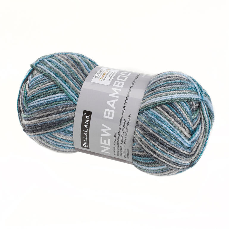 New Bamboo Sockenwolle von BellaLana in Blau-Grün, 50 g Garnkugel