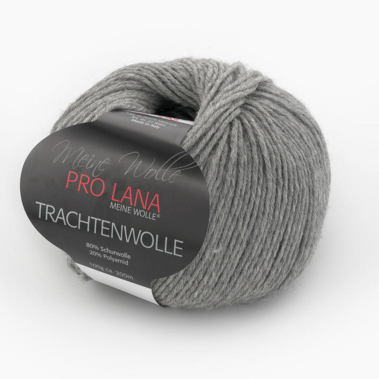 Trachtenwolle von Pro Lana in grau, 80% Schurwolle und 20% Polyamid.