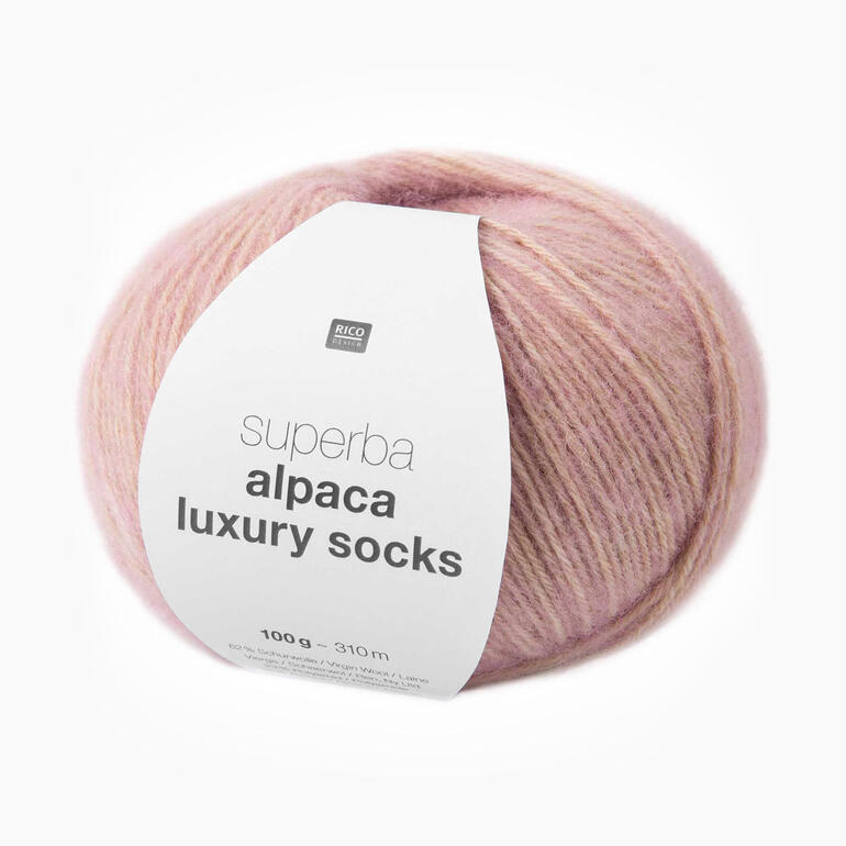 Rosafarbene Sockenwolle Superba Alpaca Luxury Socks von Rico Design im Knäuel.