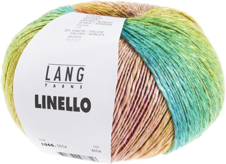 Linello von LANG Yarns, in bunten Farben, auf weißem Hintergrund.