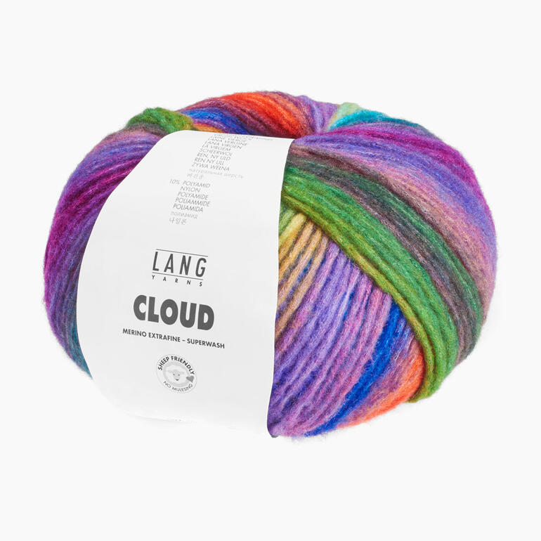 Cloud von LANG Yarns, bunte Wolle in Blau- und Violetttönen, 50 g.