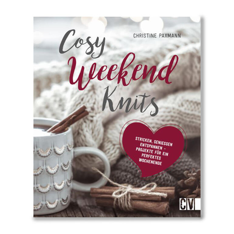 Buch 'Cosy Weekend Knits' mit Strickprojekten für gemütliche Wochenenden.