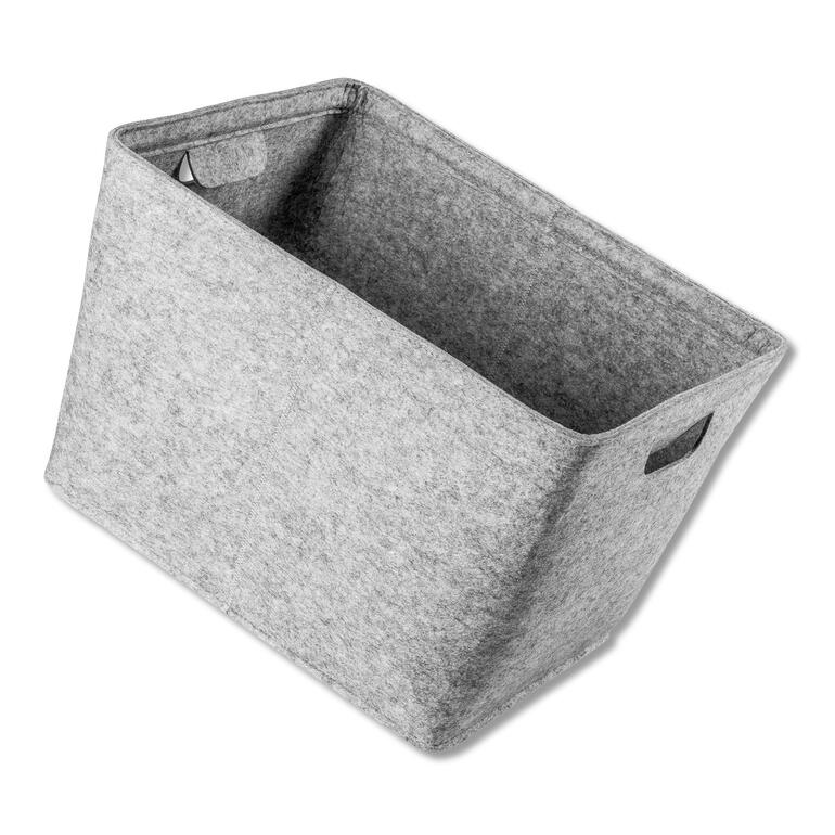 Hellgrauer Filzkorb offen, geeignet zur Aufbewahrung.