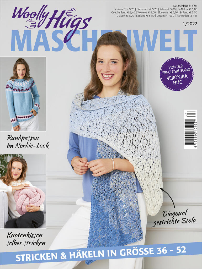 Magazin 'Woolly Hugs Maschenwelt 01/22' mit Strickideen.