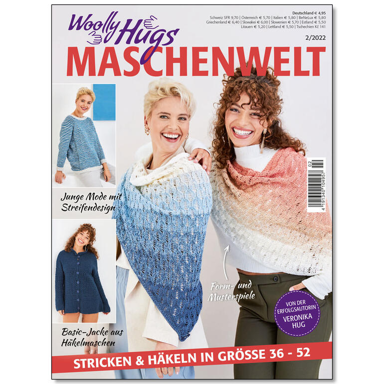 Magazin 'Woolly Hugs Maschenwelt 02/22' mit Strickmodellen.