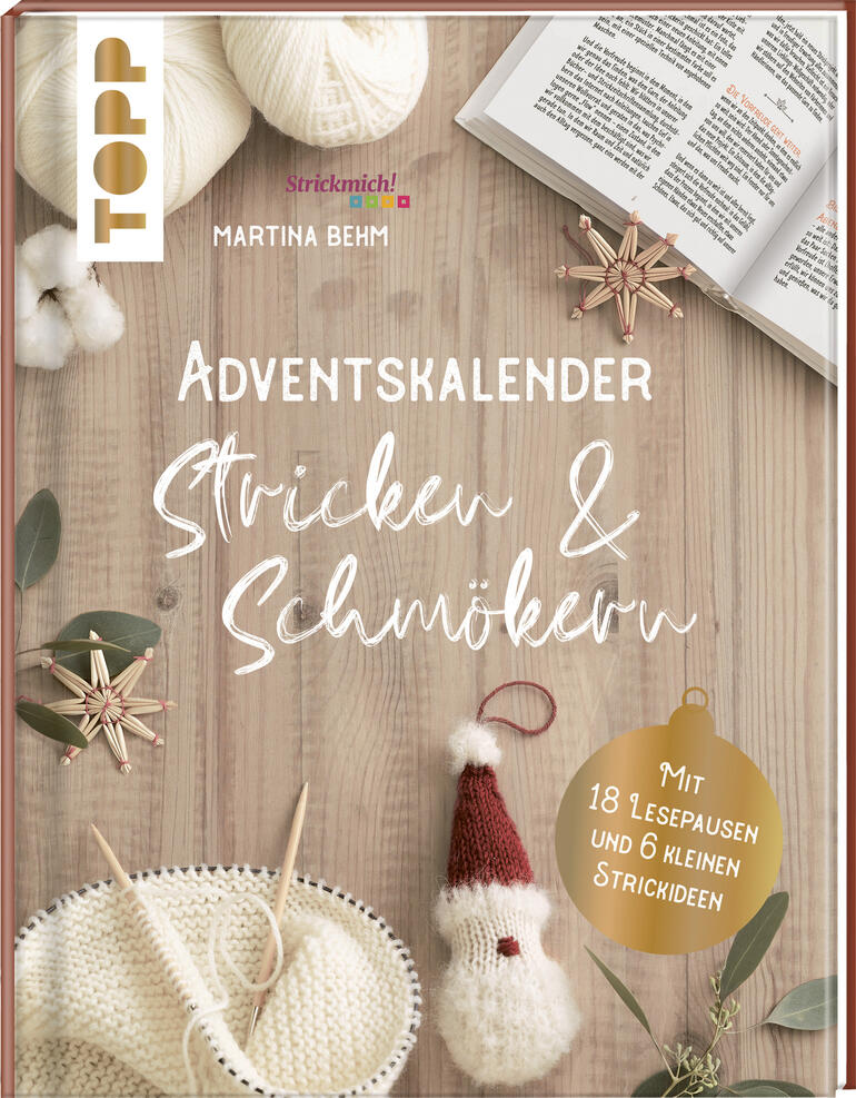 Buch über Adventskalender Stricken & Schmökern, dekorativ gestaltet.