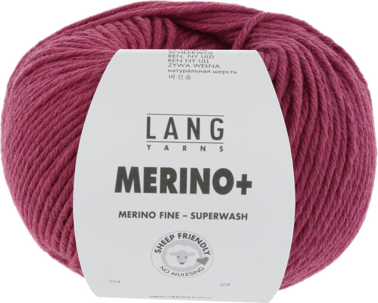 Merino+ von LANG Yarns in Himbeere Mélange, lebhaftes Garnknäuel.