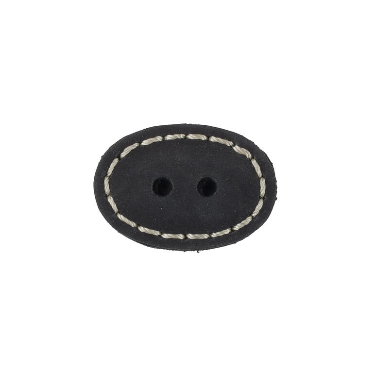 Schwarzer Lederknopf, Ø 39 mm, oval mit zwei Löchern