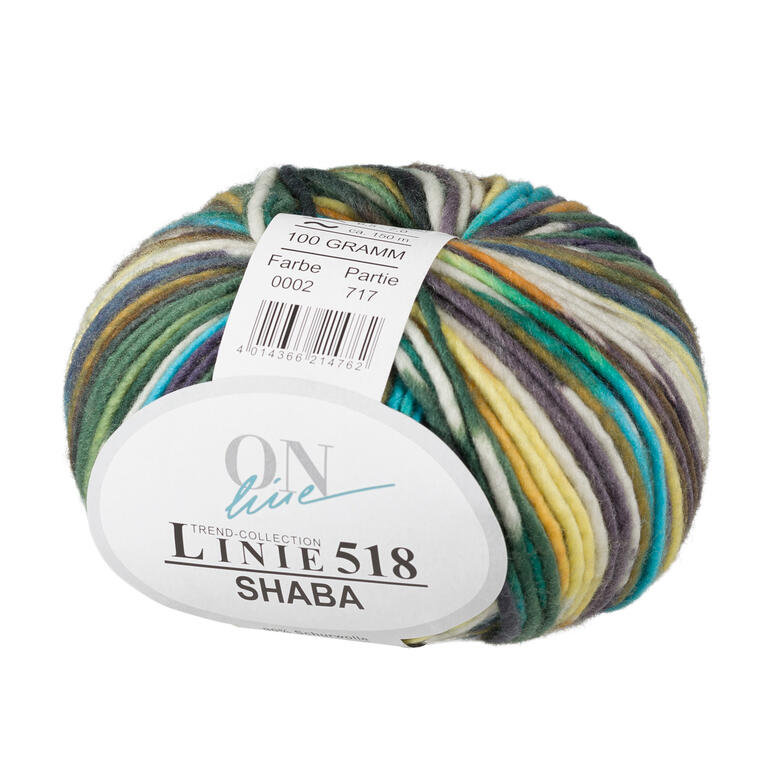 Linie 518 Shaba von ONline, mehrfarbiges Garn in sanften Grüntönen.