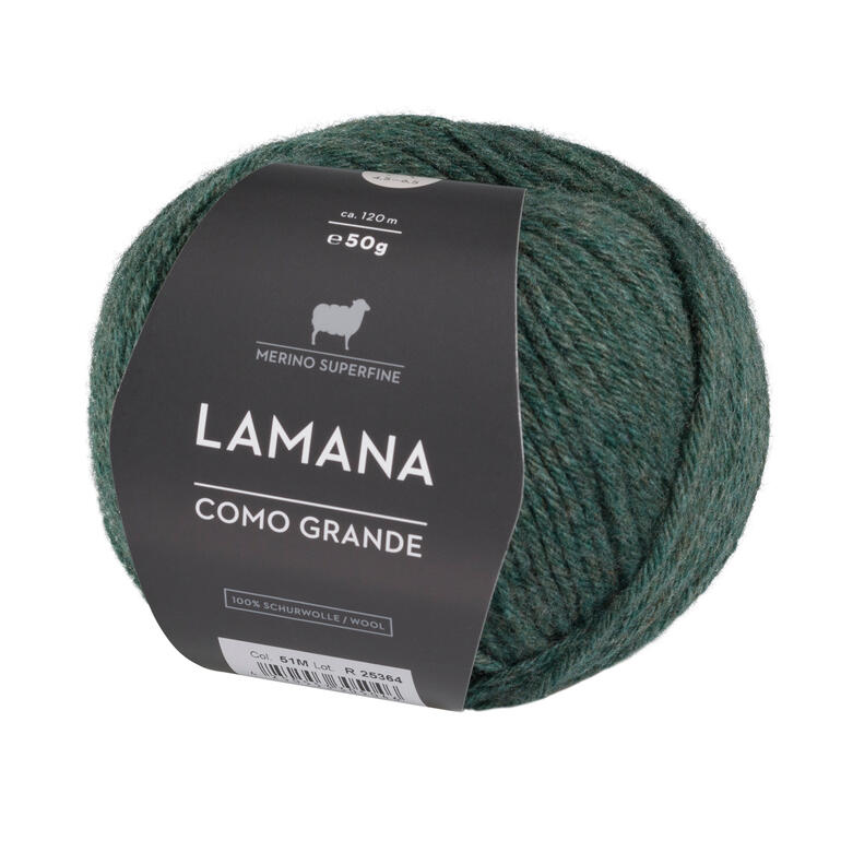 Como Grande von Lamana, grüne Wolle in dunkelgrün.