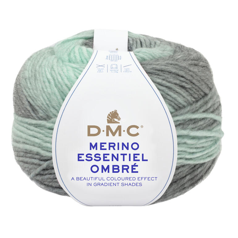 Garnknäuel von Merino Essentiel Ombré in sanften mintgris Tönen.